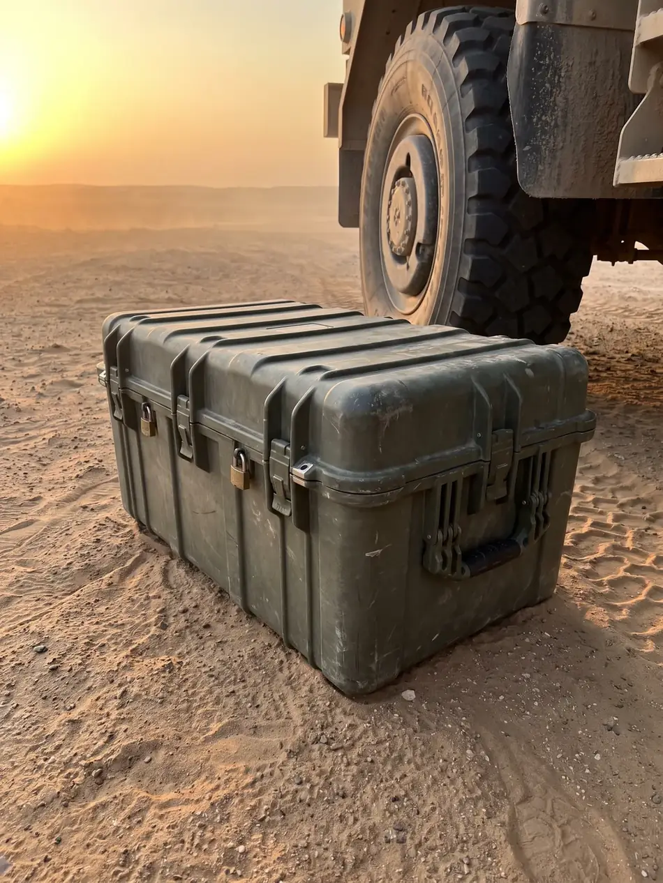 Military protective case in desert conditions